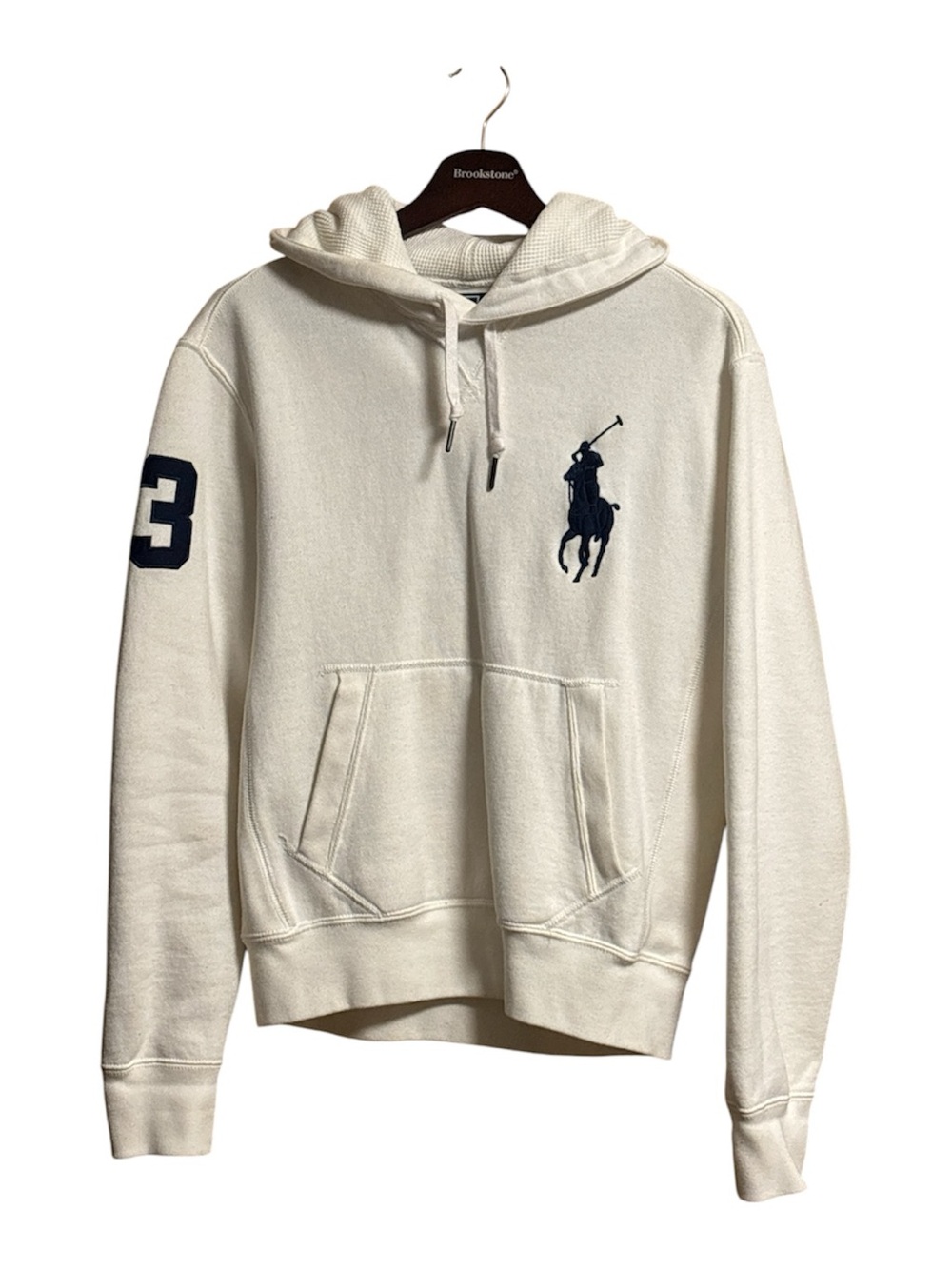 Polo by Ralph Lauren White Hoodie with Navy Polo Player & Sleeve Number